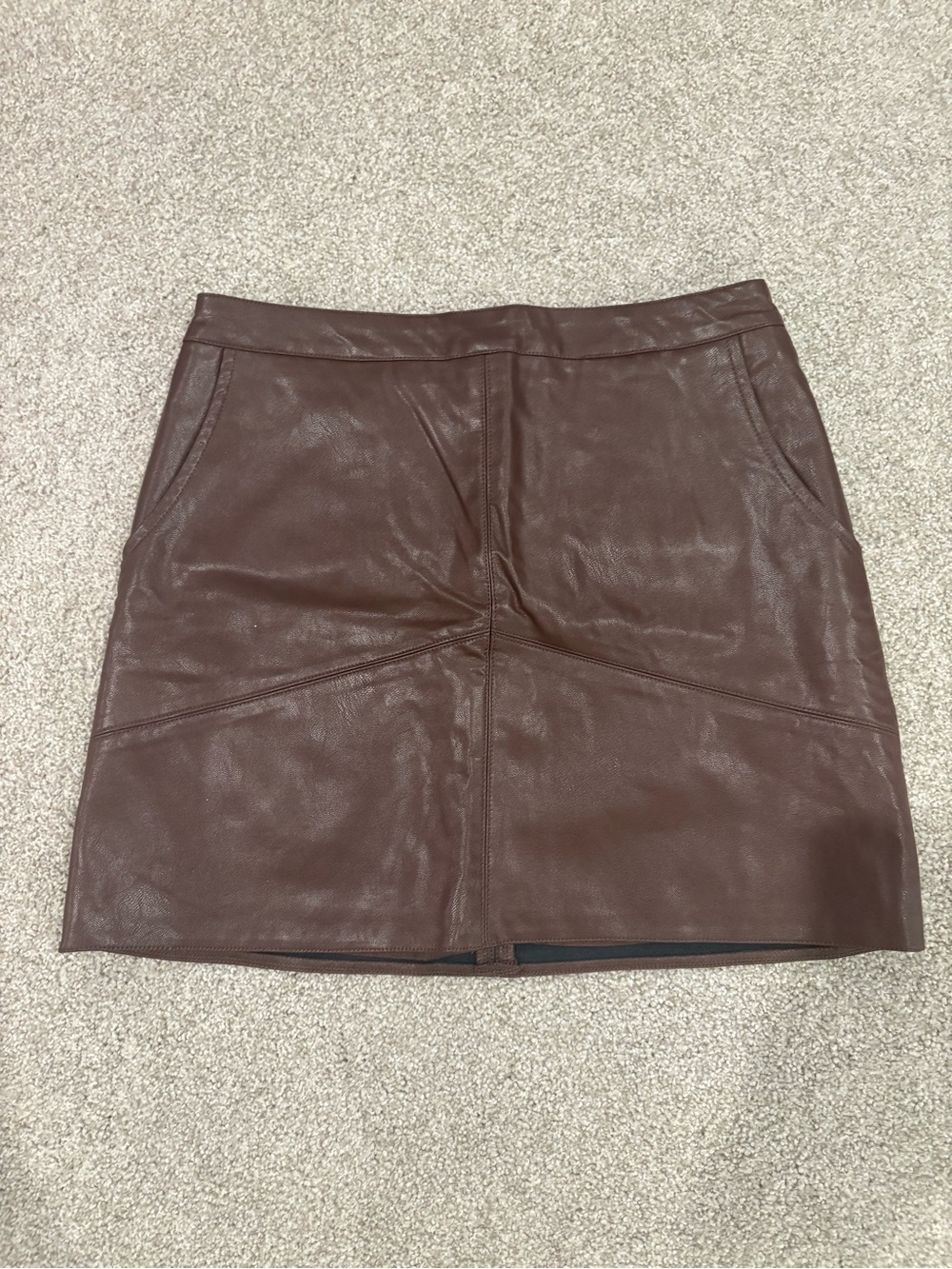 Brown Faux Leather Mini Skirt with Panel Detailing